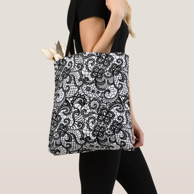 Bolso De Tela Black Lace on White (Detalle)