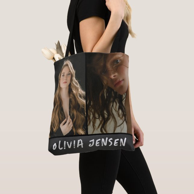 Bolso De Tela Black Modern Photo name tote bag (Detalle)