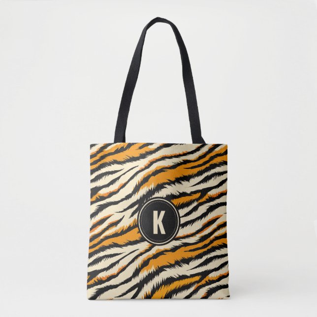 Bolso De Tela Black Orange Tiger Stripes Pattern Monogram (Anverso)