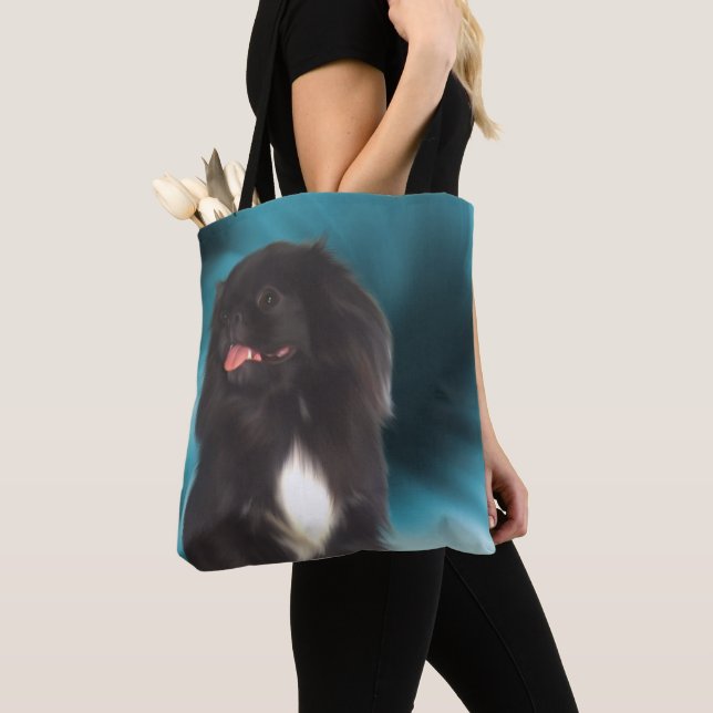 Bolso De Tela Black Pekingese Blue Swirls Dog Art (Detalle)