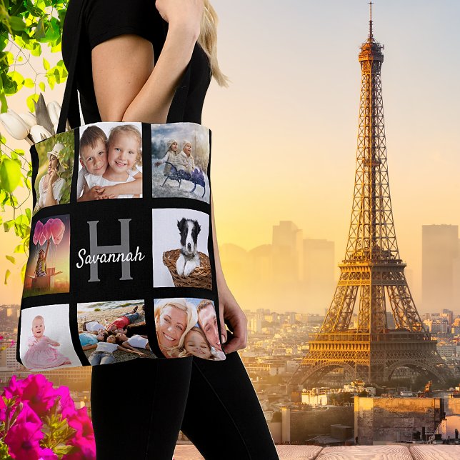 Bolso De Tela Black photo collage monogram name (Subido por el creador)