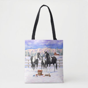Bolso De Tela Black Pinto Quarter Horse Pintando En Nieve