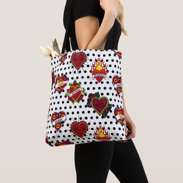 Bolso De Tela Black Polka Doted Mom Tattoo (Detalle)
