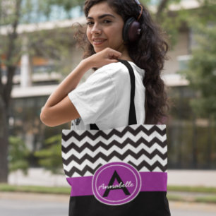 Bolso De Tela Black Purple Chevron