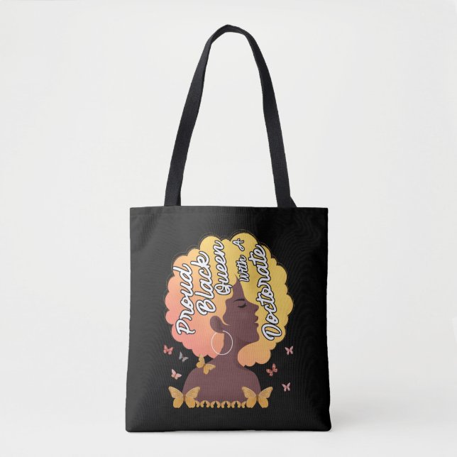 Bolso De Tela Black Queen PhD Doctorate Degree Graduation EdD Ps (Anverso)