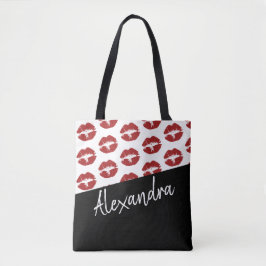 Bolso De Tela Black Red Lips Kiss Patrón moderno personalizado