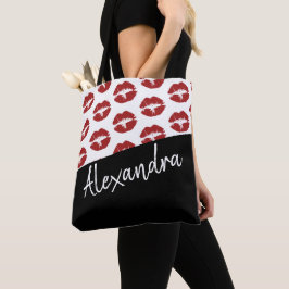 Bolso De Tela Black Red Lips Kiss Patrón moderno personalizado