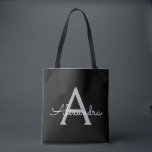 Bolso De Tela Black Silver Modern Script Girly Monograma Nombre<br><div class="desc">Elegante negro y plateado Añadir su propio nombre Bolsa de libros monograma. Esta Bolsa de Libros puede ser personalizada para incluir su nombre inicial y de pila y entregarse como regalo para Navidades,  Dulce 16 Cumpleaños,  Ducha de Novias o un Boda.</div>