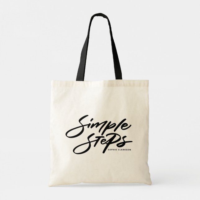 Bolso De Tela Black Simple Steps Quote Modern Calligraphy (Reverso)