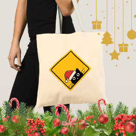 Bolso De Tela Black Sneaky Santa Cat U.S. Warning Sign