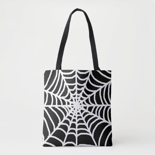 Bolso De Tela Black Spider Cobweb Happy Halloween  (Anverso)