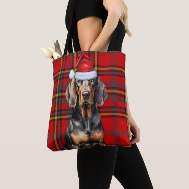 Bolso De Tela Black Tan Coonhound Christmas Dog Seasonal Plaid (Detalle)