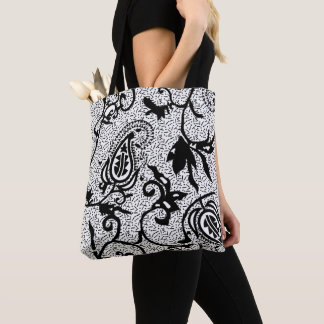 Bolso De Tela Black White Paisley Pattern Floral Swirl | Decor