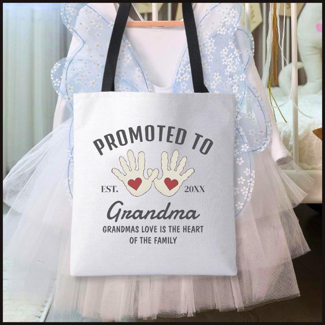 Bolso De Tela Black & White Promoted To Grandma Baby Handprints (Subido por el creador)
