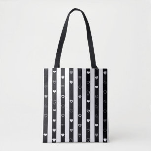 Bolso De Tela Black White Stripes Modern Heart Pattern