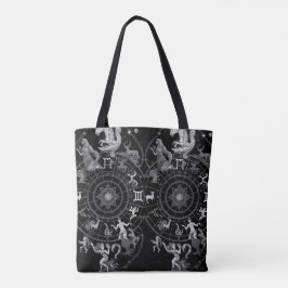 Bolso De Tela Black + White Zodiac Astrological Signs on a