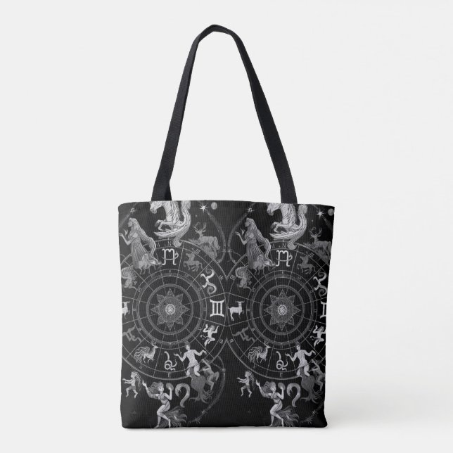 Bolso De Tela Black + White Zodiac Astrological Signs on a (Reverso)