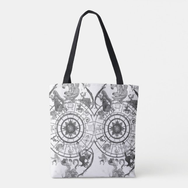 Bolso De Tela Black + White Zodiac Astrological Signs on a (Reverso)