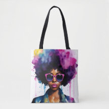 Black Woman Afro Hair y gafas de sol Arco iris