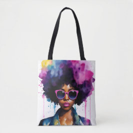 Bolso De Tela Black Woman Afro Hair y gafas de sol Arco iris