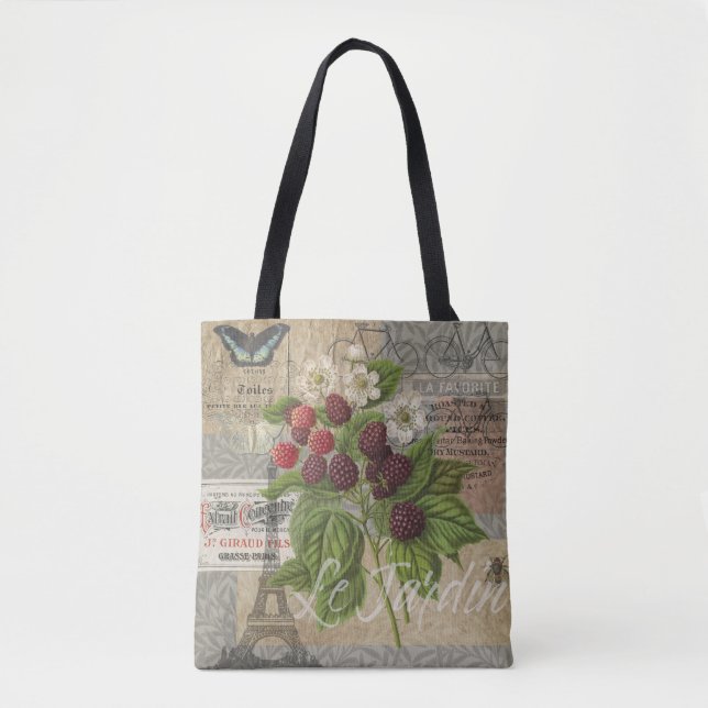 Bolso De Tela Blackberries Floral Jardín Flor Mariposa Arte (Anverso)