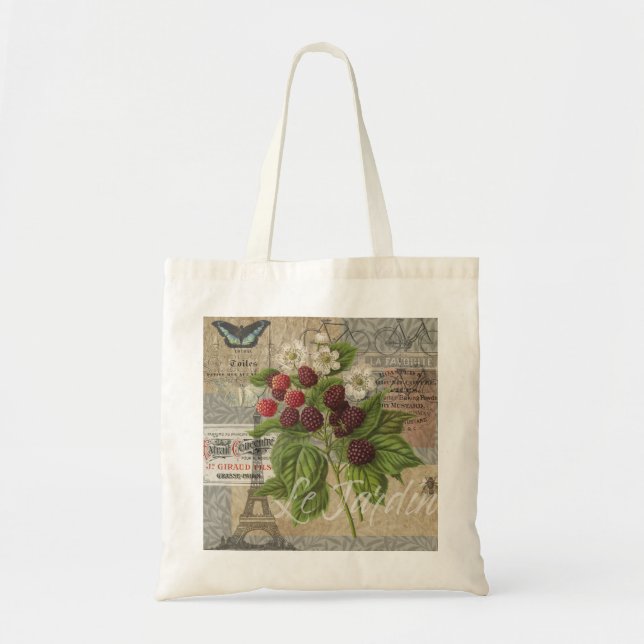 Bolso De Tela Blackberries Floral Jardín Flor Mariposa Arte (Frente)