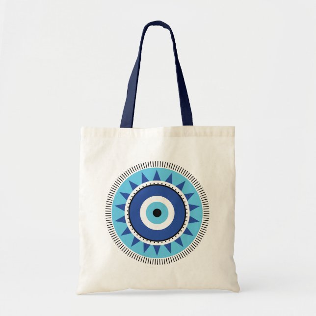 Bolso De Tela Blanco azul de ojos malvados griegos (Frente)