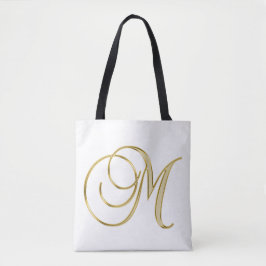BOLSO DE TELA BLANCO CON UNA CARTA DE ORO Y TU NOMBRE TOTE BAG
