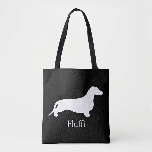 Bolso De Tela Blanco de la silueta del Dachshund + sus ideas (Anverso)