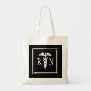 Bolso De Tela Blanco del negro del símbolo del caduceo del RN d