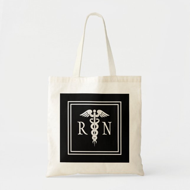 Bolso De Tela Blanco del negro del símbolo del caduceo del RN de (Frente)