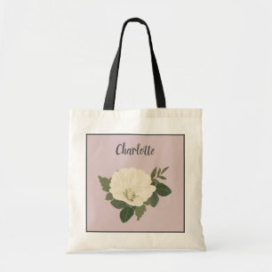 Bolso De Tela Blanco Elegante Flor Nombre Personalizado Dama de