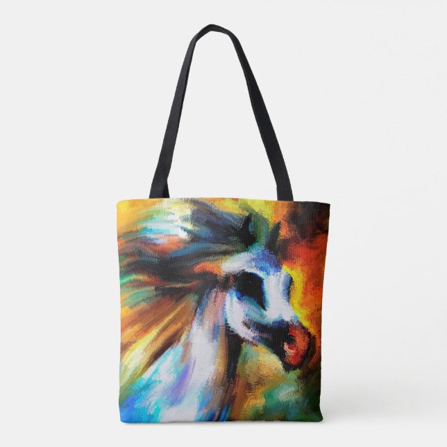 Bolso De Tela Blanco gris hermoso del arte abstracto del caballo (Reverso)
