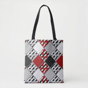 Bolso De Tela Blanco negro con retráctil rojo