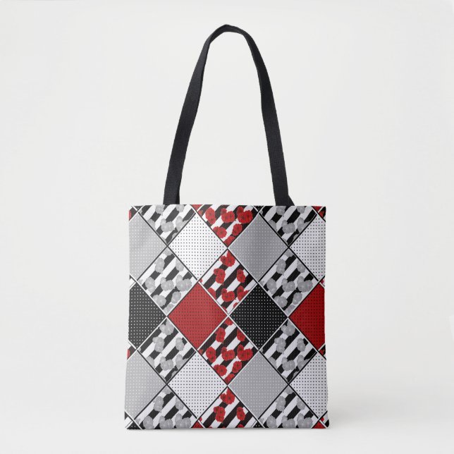 Bolso De Tela Blanco negro con retráctil rojo (Anverso)