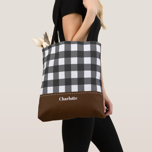 Bolso De Tela Blanco negro de búfalo colocado personalizado (Detalle)