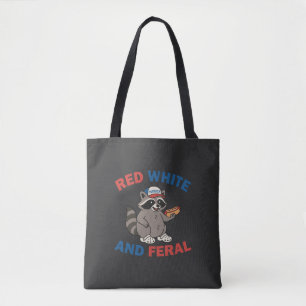 Bolso De Tela Blanco Rojo Y Raccoon Feral Gracioso