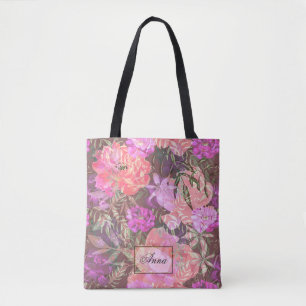 Bolso De Tela Blanco, rosa, rojo, peonías, flores