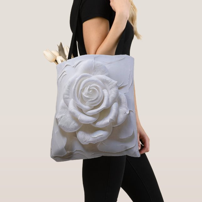 Bolso De Tela Blanco Sobre Blanco - Rosa Esculpida (Detalle)