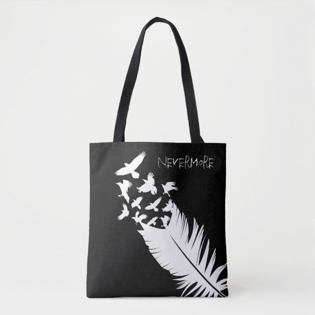 Bolso De Tela Blanco y negro de encargo, cuervo (Anverso)
