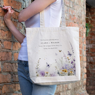 Bolso De Tela Blanda Lilac Flor silvestre mariposa Boda Jardín