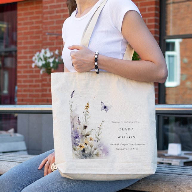 Bolso De Tela Blanda Lilac Flor silvestre mariposa Boda Jardín (Subido por el creador)