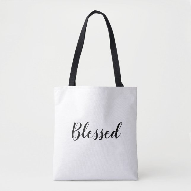 Bolso De Tela Blessed texto del guión de personalizado blanco ne (Anverso)