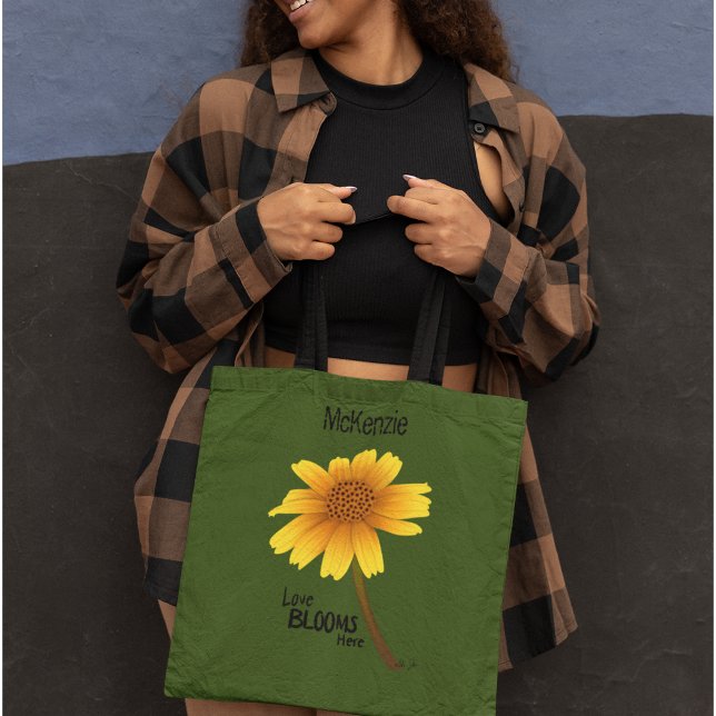 Bolso De Tela BLOGS de amor aquí Flor amarilla personalizada (Subido por el creador)