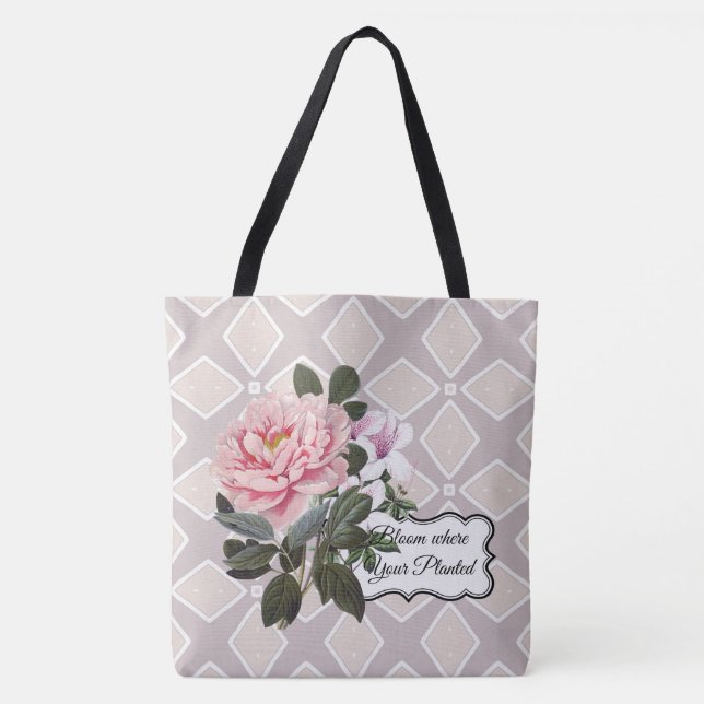 Bolso De Tela Bloom Donde Tu Tote De Moda Geométrica Plantado (Anverso)