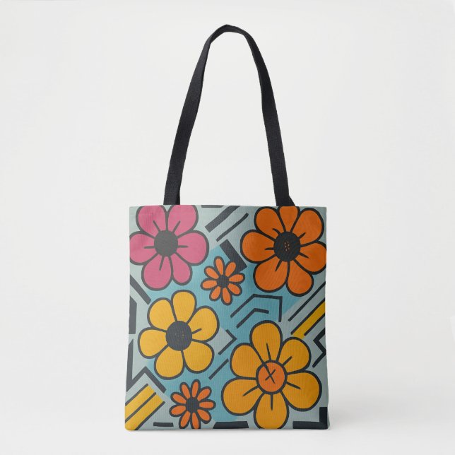 Bolso De Tela Bloom Urbano - Pop floral retro (Anverso)