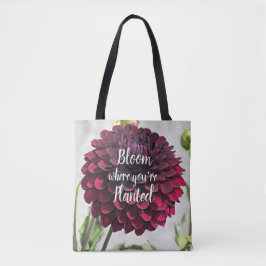 Bolso De Tela Bloom Where You are Planted Quote Red Dahlia