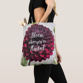 Bolso De Tela Bloom Where You are Planted Quote Red Dahlia