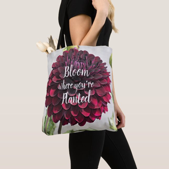 Bolso De Tela Bloom Where You are Planted Quote Red Dahlia (Detalle)
