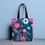 Bolso De Tela Blooms Botánicos | Floral<br><div class="desc">Este diseño presenta flores botánicas de color rosa y azul con un toque verde. #floral #flores #patrón botánico #rosado #azul #girly #estilo elegante #elegante #país moderno #diseño #diseñador #trendy #trending #accesorios #tote #bolsas de mano #totebags #regalos #fonecases #iphonecases #regalos #popular #bestseller #bestseller</div>